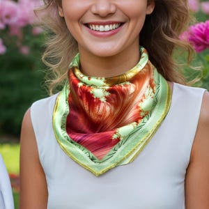 Silk Neckerchief, &quot;Tidepool&quot; Small 16&quot; Square Scarf, Fractal Design, Christmas gifts for women, wrist scarf, purse scarf, friend gift
