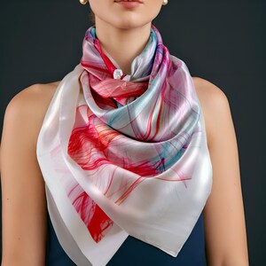 36-Zoll-Seidenschal in der Farbe ""Karneval"" Rot, Pink, Türkis."