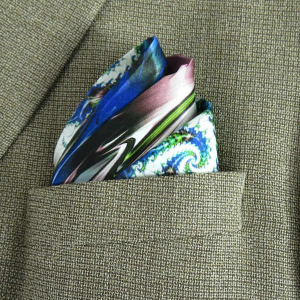 Mens Gifts Silk Pocket Square, 100% Silk handkerchief,  gift for man, "Mediterranean"