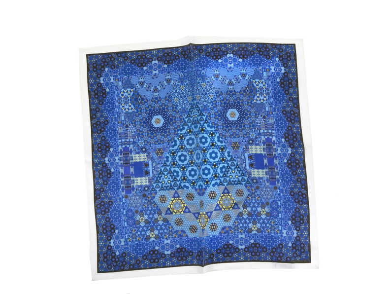 Small Blue Scarf, Galileo Silk Geometric Fractal Scarf 16 Square neckerchief for woman, gifts for her, purse scarf, wrist scarf image 4