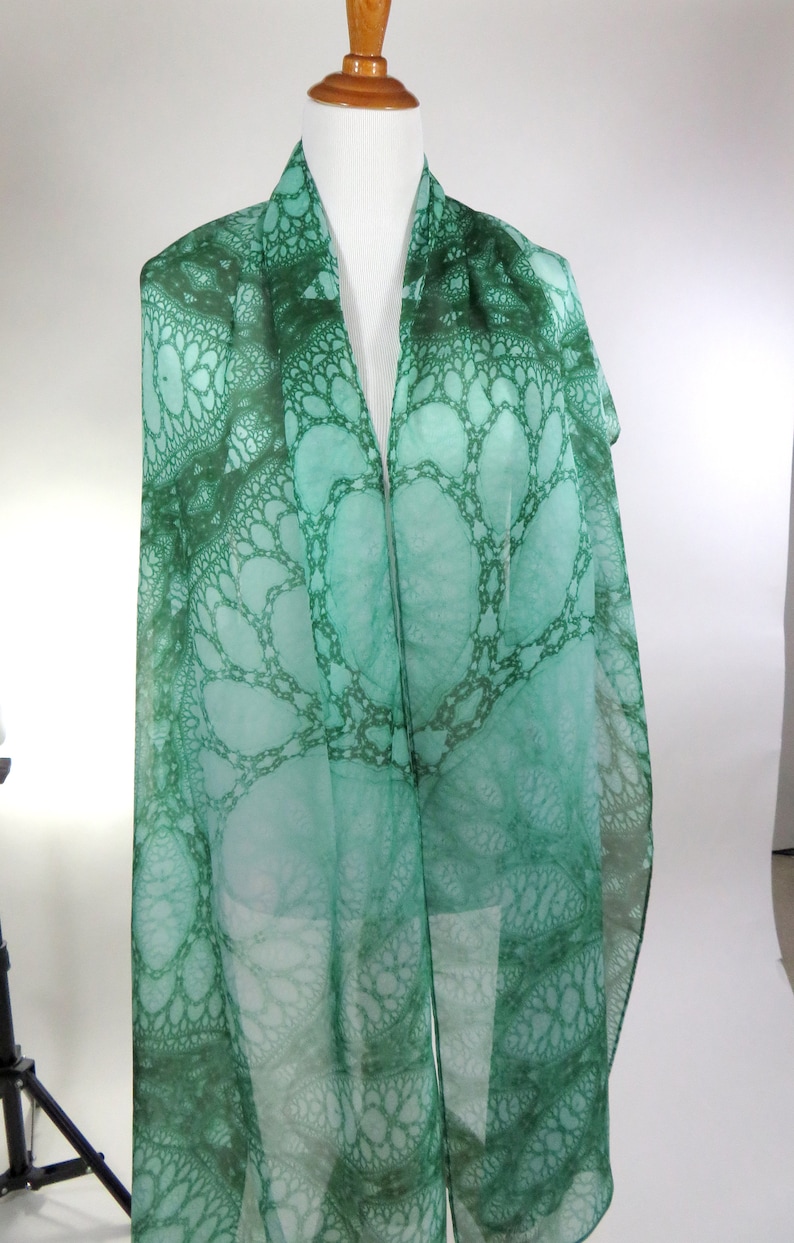 Long Silk Scarf Shawl, Scarves for Women, Unique scarves. Appreciation Gift for woman, Wings of Inspiration, Green Meditation shawl image 5