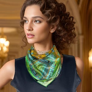 Silk Neckerchief: 3D Fractal Art Scarf, Hand-Rolled Hem