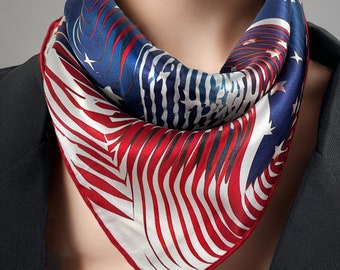 Small Stars and Stripes Silk Scarf, red white and blue patriotic silk neckerchief