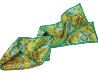 Green Fractal Silk Scarf: Narrow Satin Hair Band