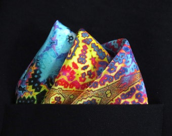 Mens Silk Pocket Square, Fractal Silk handkerchief, &quot;Magic Flute&quot;,  unique gifts for Men, Best Man, Boss gift, Boyfriend Husband gift