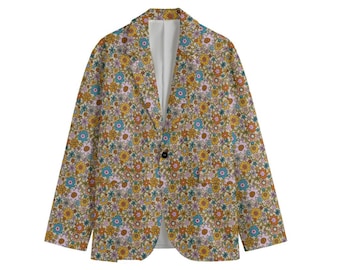 Men's Flower Power Cotton Blazer: Retro 70s Festival Jacket