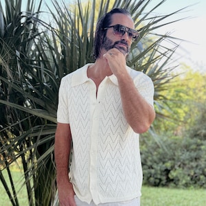 Men’s knit button down shirt; super soft vintage style trendy button down shirt; cotton