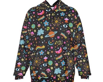 Space Babe Hoodie | super soft sweatshirt with trippy space alien and mushroom pattern