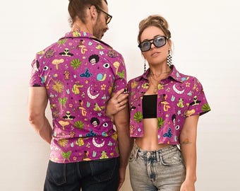 Hulaween Crop Top: Halloween Festival Shirt, Recycled Fabric