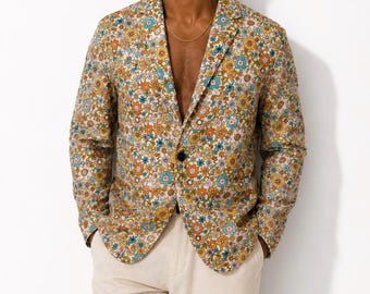 Flower Power Men's Cotton Blazer: Retro 70s Festival Jacket