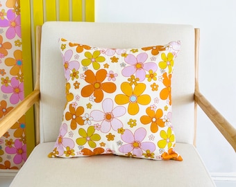 Lolita pillow cover; colorful floral 60s 70s pattern; flower pillow case