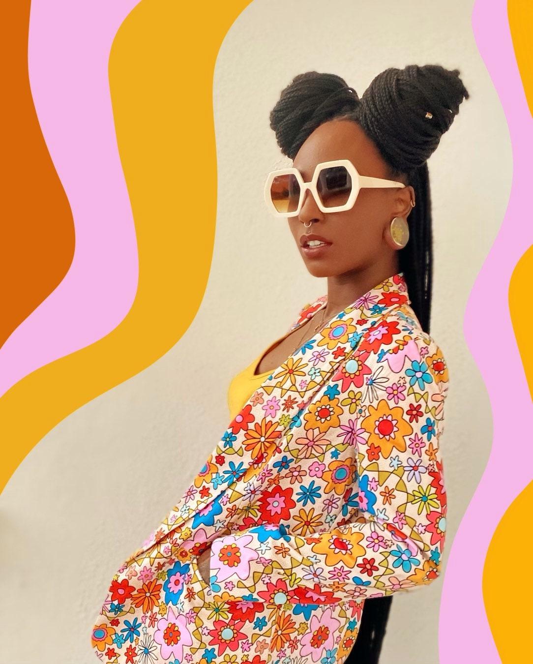 Flower Power Blazer; Funky Colorful Floral Jacket; Retro