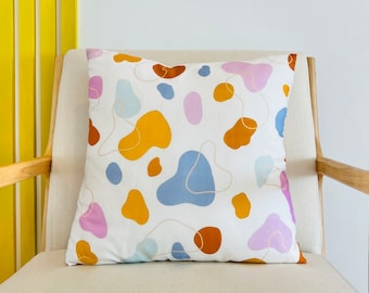 Blob pillow cover; cute pillow cover; zipper pillowcase; retro aesthetic pink bkue yellow and orange