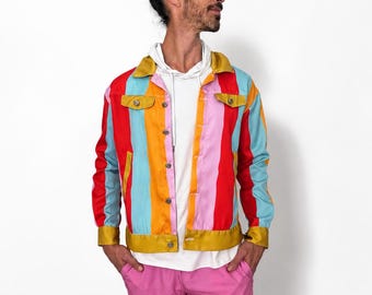 Retro Colorblock Men’s Jacket | Statement Streetwear | Handmade