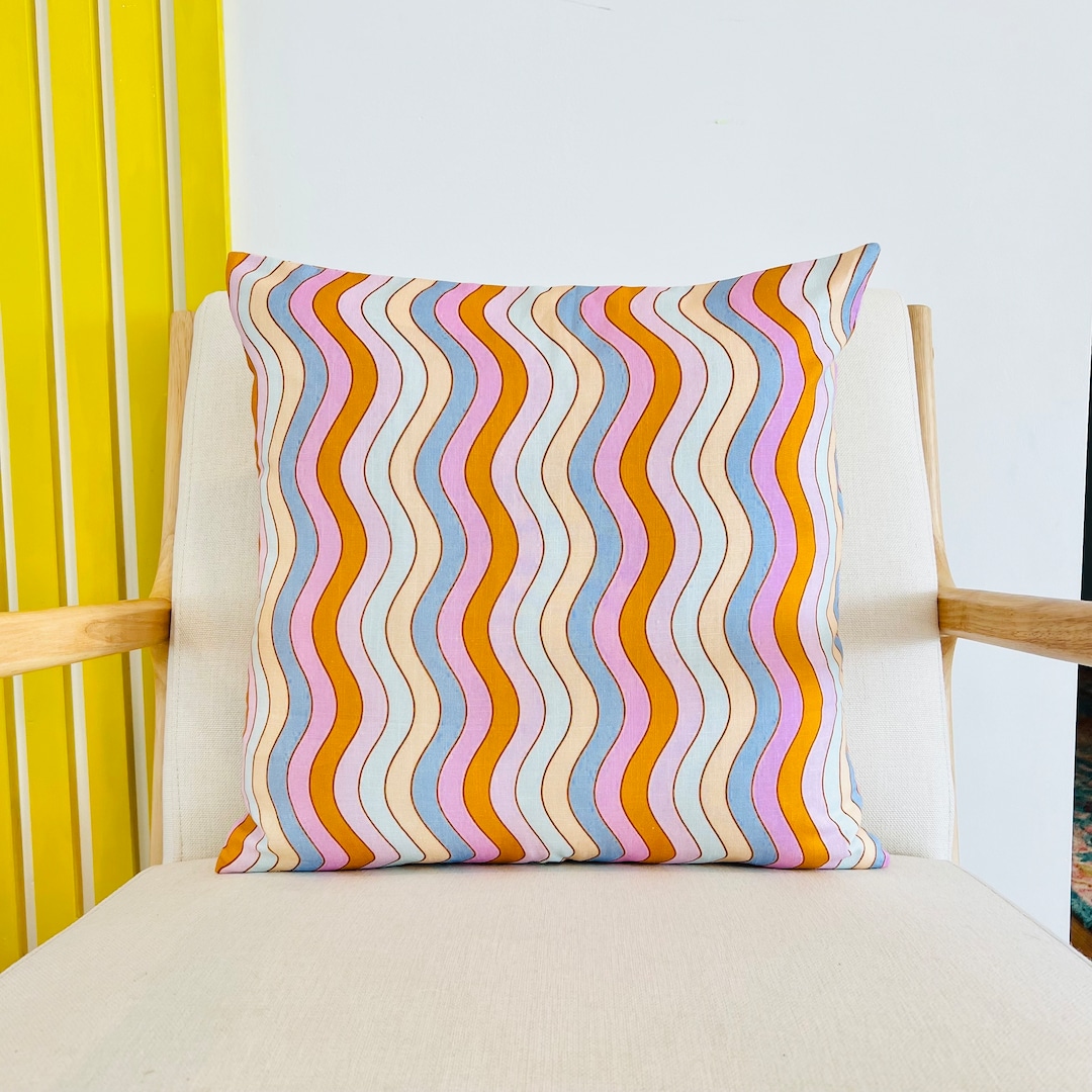 Wavy Pastel Pillow Cover Cute Pillow Cover Zipper Etsy