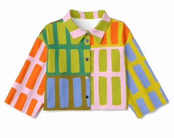 Brick House | Colorful Geometric Cotton Jacket, Retro Statement Jacket, Funky Colorful Clothing