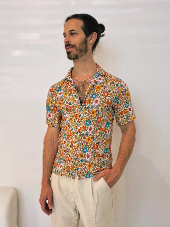 Retro Floral Rayon Button-down Shirt: Unisex Vacation Wear - Etsy