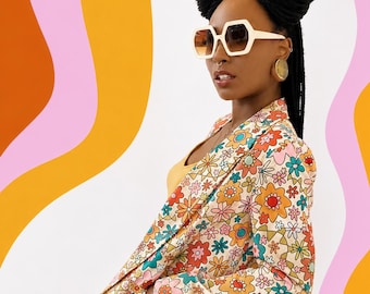 flower power blazer; funky colorful floral jacket; retro; fun jacket