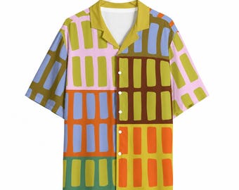 Brick House| Colorful Geometric Cotton Rayon Button Down Shirt Resort wear