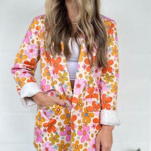 70s Floral Print Blazer: Lightweight Spring Summer Jacket