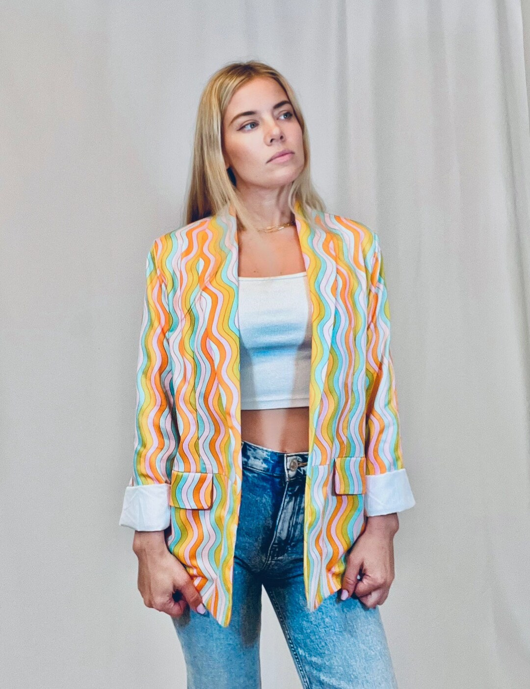 Wavy Rainbow Blazer; Funky Psychedelic Colorful Jacket With Pockets ...