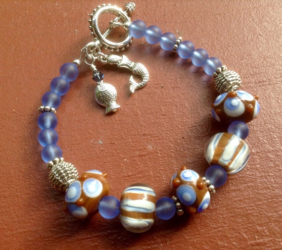 Blue Bead Bracelet Blue Bracelet Blue and Brown Bracelet Boho Bracelet Pearl Bracelet Blue Beaded Bracelet Pearl Bead Bracelet