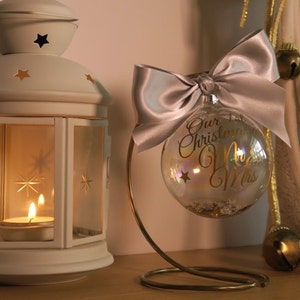 1st Christmas Glass Bauble with Stand