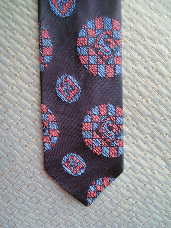 1950s Vintage Black Patterned Necktie - image 2