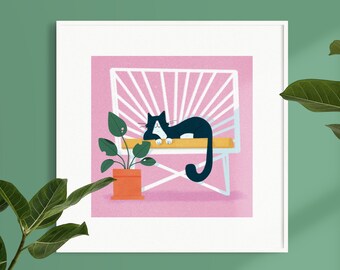 Mid Century Cat Digital Download - 2 Sizes | Printable Wall Art | Original Digital Illustration | Dorm Room Print | Cat Lover Gift