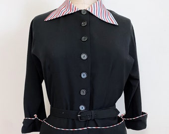 1940s Blouse with Rainbow Collar and Belt Size Medium