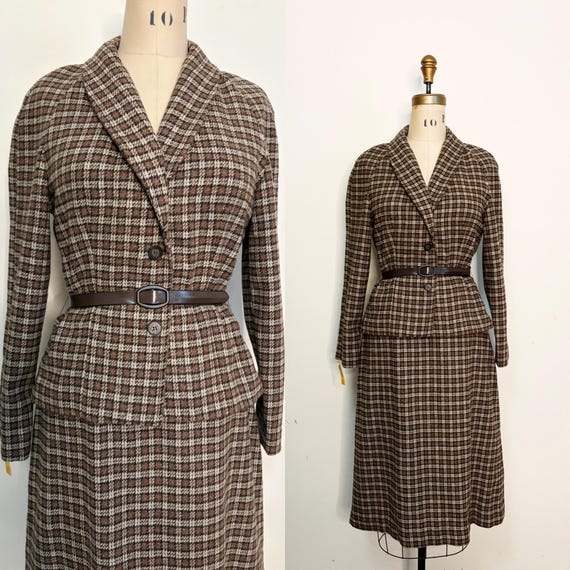 Late 1950s Butte Wool Plaid Suit / Two Piece Brow… - image 1