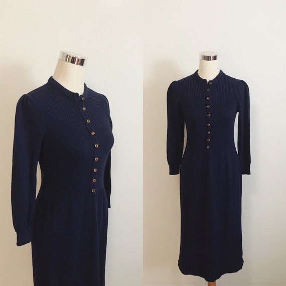 Vintage 1940s Style Knit Dress | 70s Does 40s Knit
