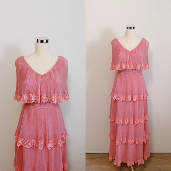 1970s Miss Elliette Tiered Accordion Pleated Dusty