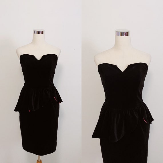 Radley 1980s Black Velvet Peplum Dress