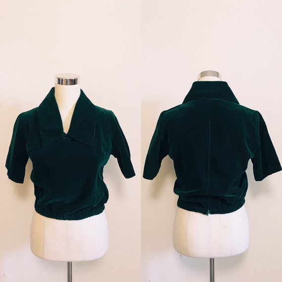 1950s Green Velvet Crop Top Size Small