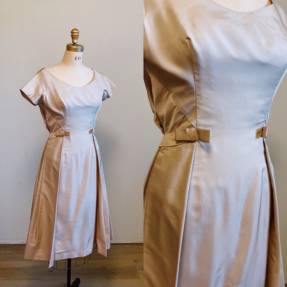 1950s Draped Cream Satin Gown with Bows | 26 inch… - image 3