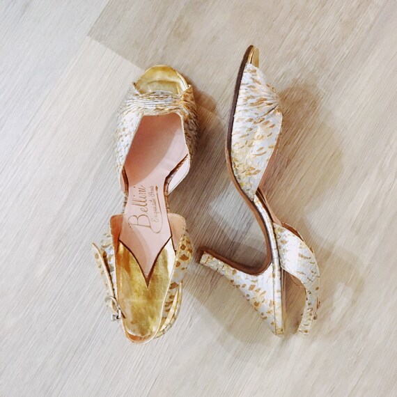 1950s Gold and Silver Lame Slingback Shoes