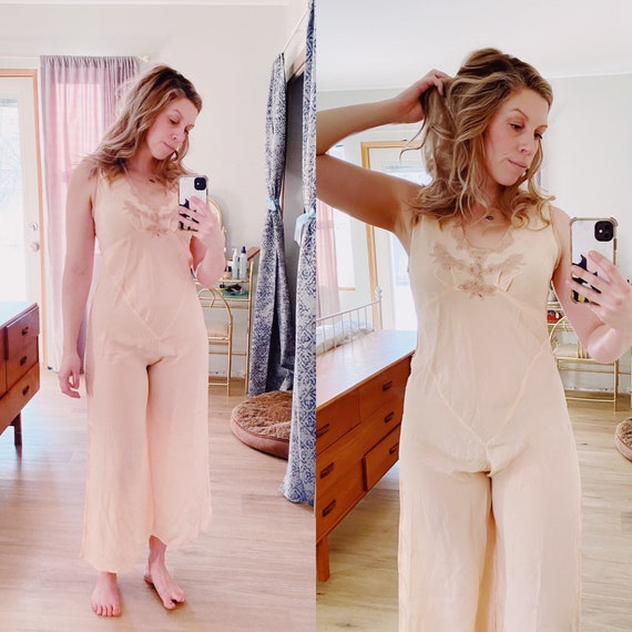 1930s Silk Jumpsuit Beach Pajamas Loungewear Size