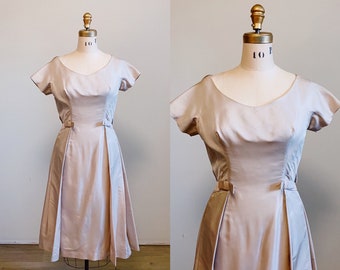 1950s Draped Cream Satin Gown with Bows | 26 inch waist