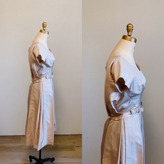 1950s Draped Cream Satin Gown with Bows | 26 inch… - image 4