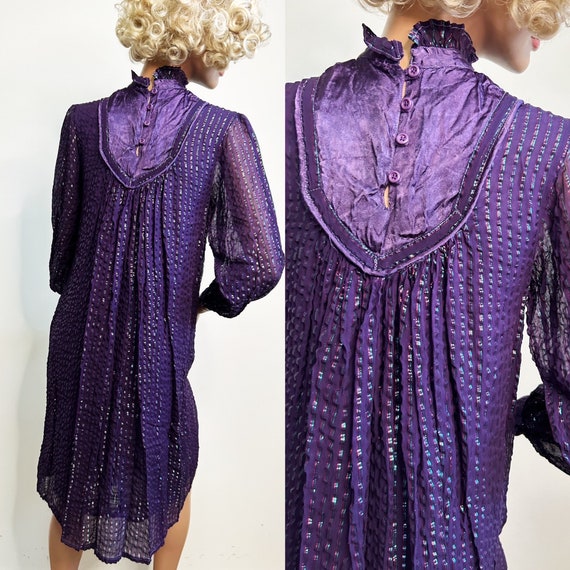 1970s Metallic Indian Cotton Dress Size Small - image 5