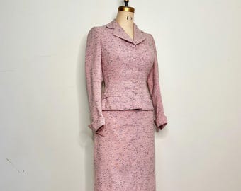 Completo gonna e pantaloni in tweed Scotty rosa anni '50, taglia XS / Completo due pezzi in tweed di lana scozzese / Set gonna a tubino e giacca sartoriale anni '50