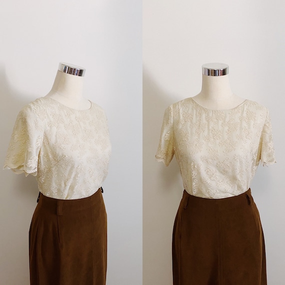 1950s Cropped Lace Cream Blouse