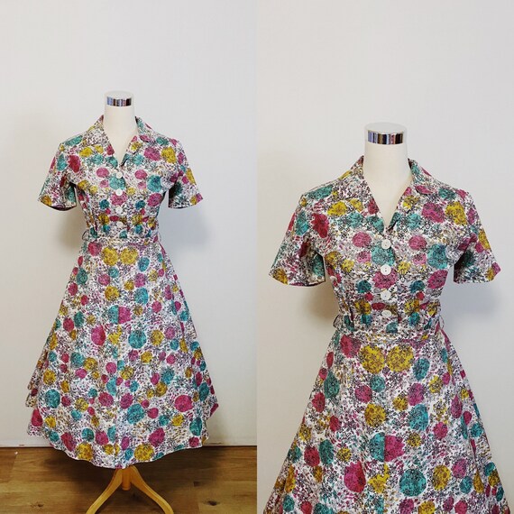 1950s Mid Century Atomic Print Geometric Dress
