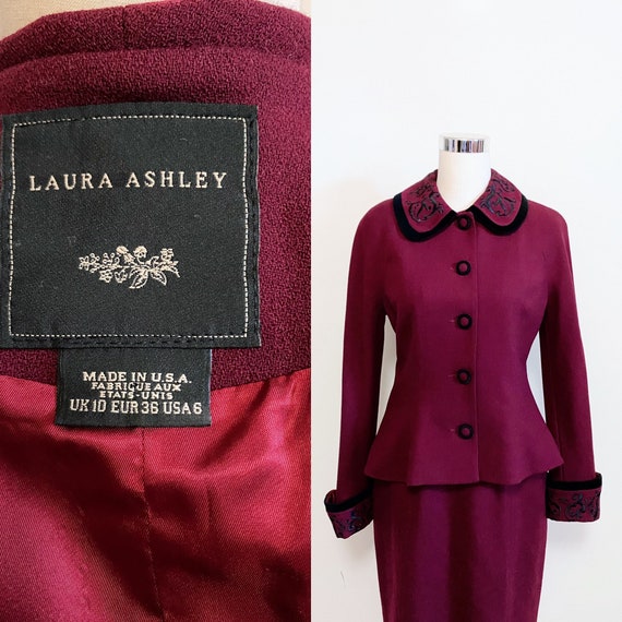 Vintage Laura Ashley Maroon Embroidered Skirt and… - image 8