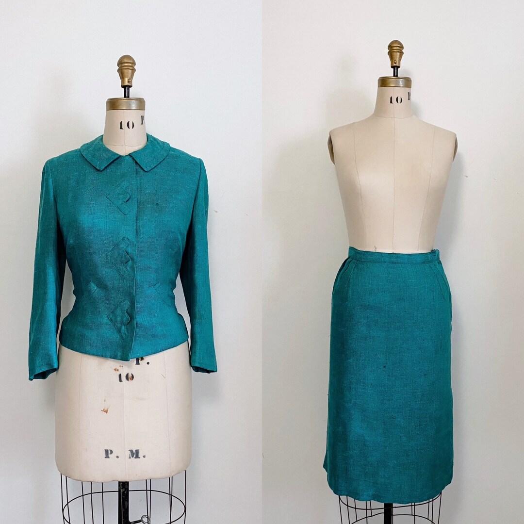 1960s Tweed Skirt Suit in Beautiful Blue