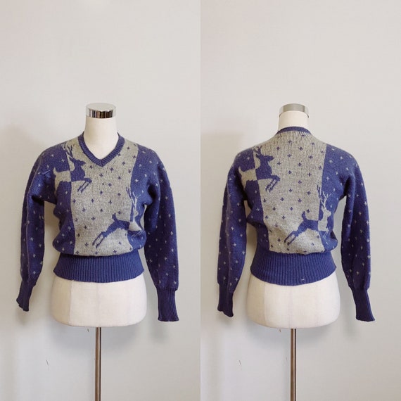 1940s Jantzen Reindeer & Snowflakes Wool Knit Ski