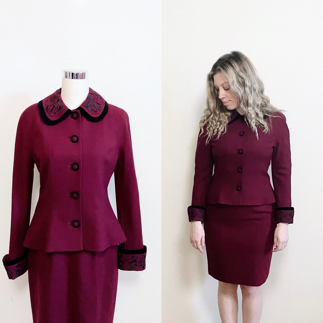 Vintage Laura Ashley Maroon Embroidered Skirt and Blazer Suit - Etsy Canada