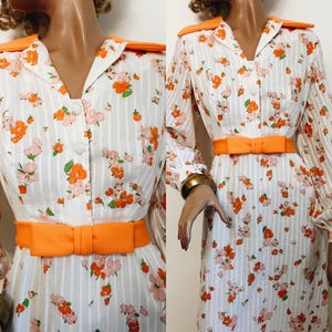 70's Vintage White and Orange Floral Halter neck Maxi Dress with Matching Bolero Jacket main image 0