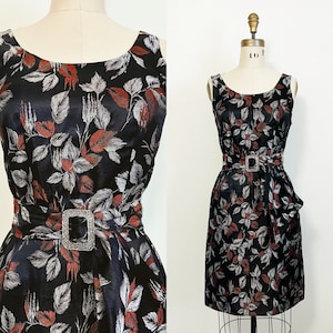 1960s Satin Leaf Brocade Dress 25” Waist
